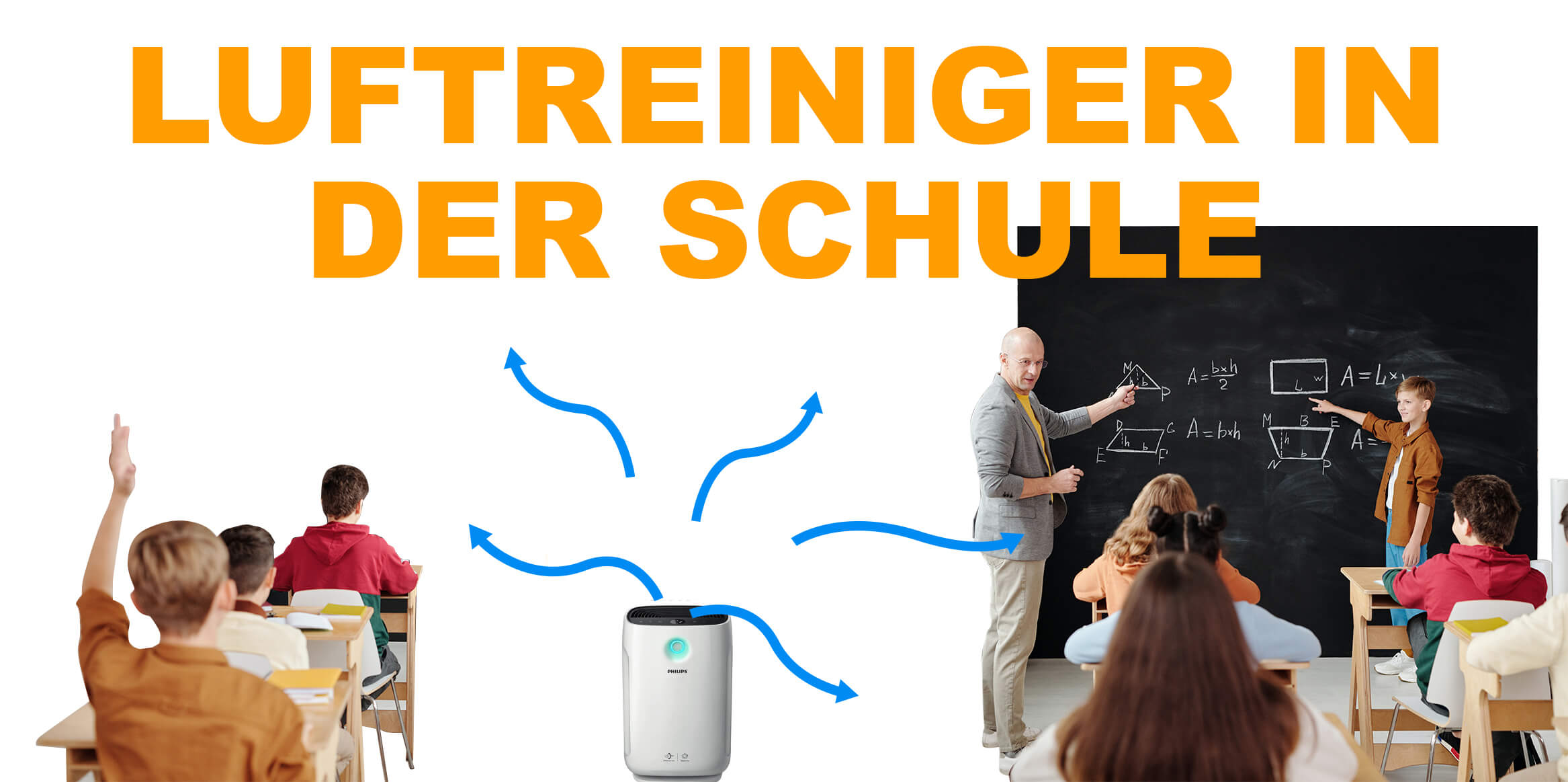 Очиститель воздуха очищает воздух в классе в школе.